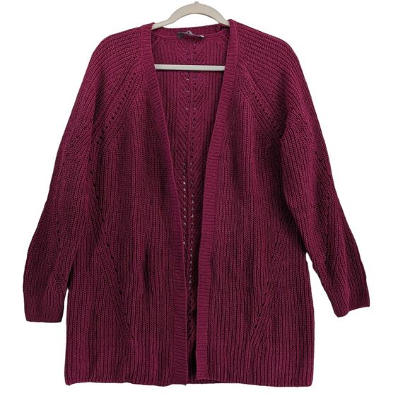 Members Mark Chenille Cardigan‎ Sweater M Raspberry Red Open Front Cutouts Soft - Picture 10 of 10